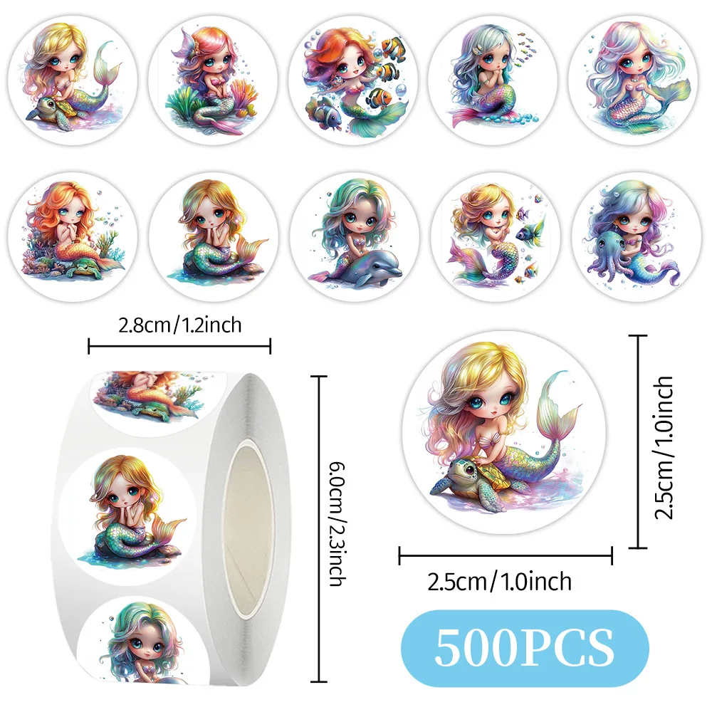 500 pz/rotolo Cartoon Sirena Rotolo Adesivi Creativo Graffiti FAI DA TE Decorativo Cassa Del Telefono Notebook Tazza di Acqua Giocattoli Per Bambini Regali