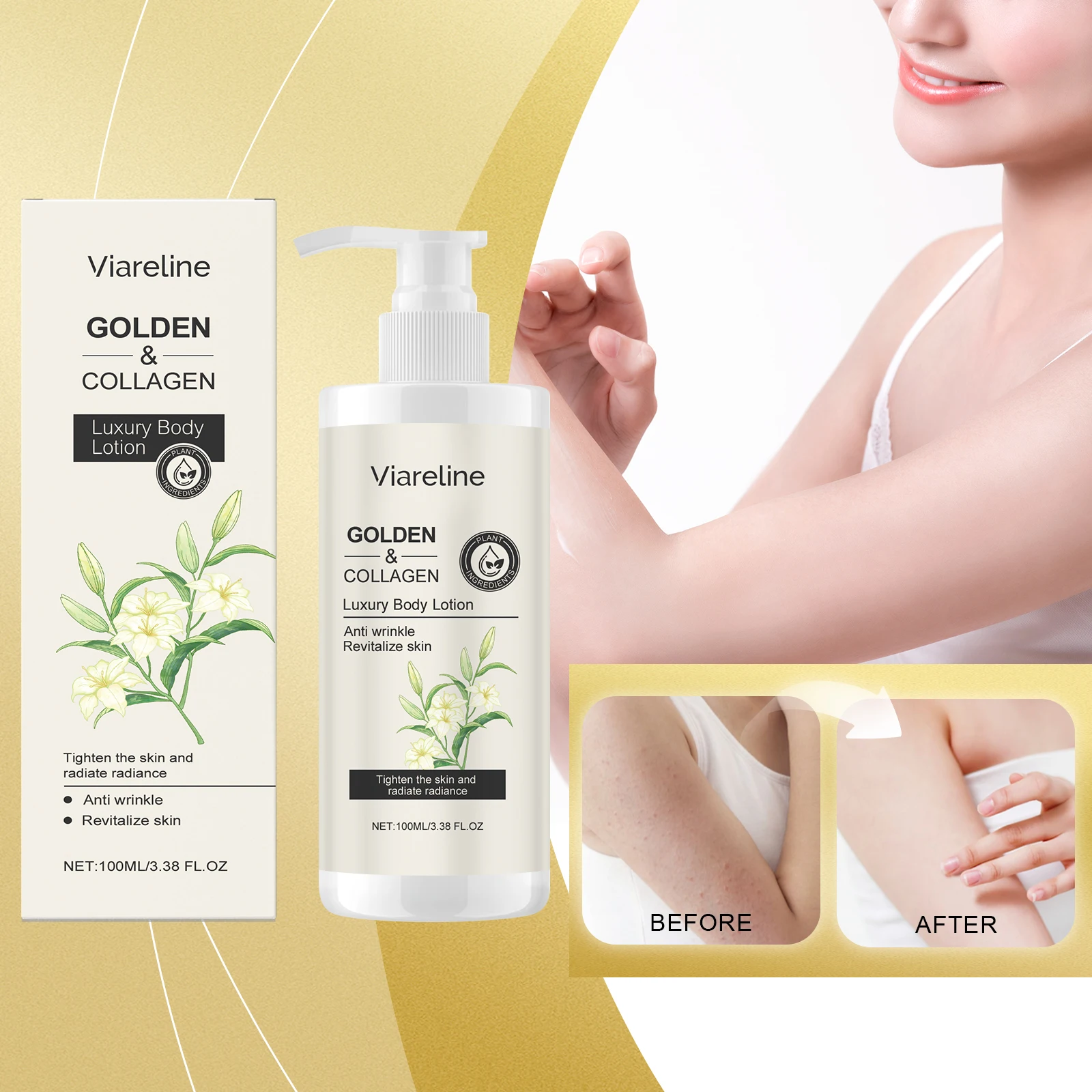 

Viareline Gold Collagen Body Milk Hydrating and Moisturizing Skin Refreshing and Skin Nourishing Body Milk