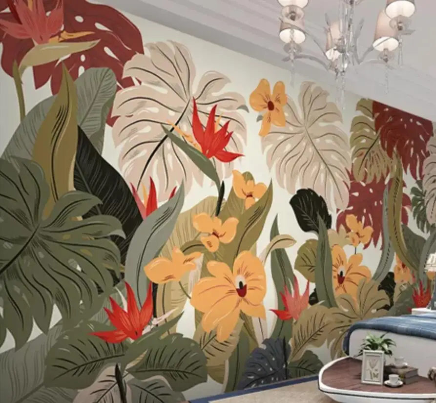 

Custom 3d wallpaper mural Nordic tropical plant wallpaper Hand painted banana leaf background wall papel de parede