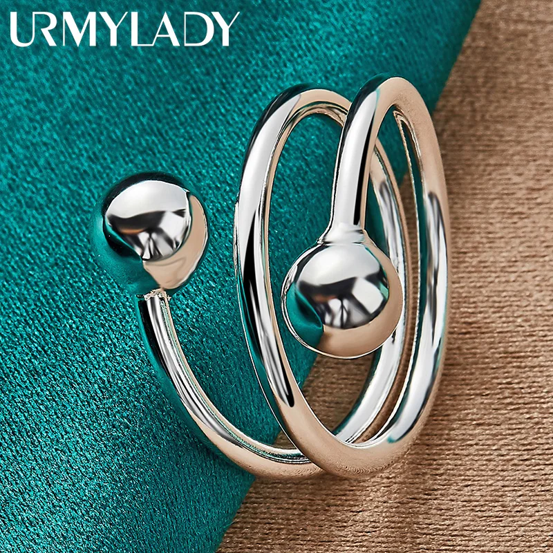 URMYLADY 925 Sterling Silver Double Round Head Ring For Women Fashion Wedding Party Charm Jewelry