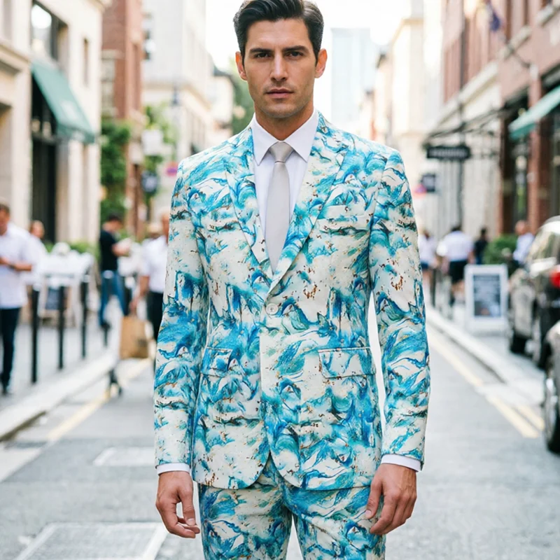 

Новый мужской костюм с 3D цифровой печатью 2026 года: модный деловой, для мероприятий, танцев и вечеринок, пиджак и брюки с цветочным принтом