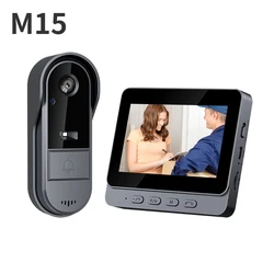 M15 방수 양방향 인터콤 LED 야간 투시경 필 라이트, IP65 4.3 인치 디스플레이, 무선 가시 초인종, 1000Ah 배터리