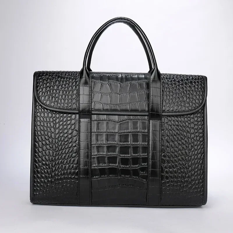 Sacs pour ordinateur portable en alligator pour hommes, cuir de vache véritable, étui à bombes, marque de luxe, sacs à main pour hommes, sac d'ordinateur Messenger 14 pouces, nouveau, 2024