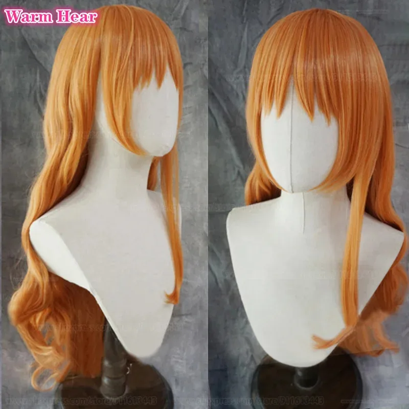 Anime Nami Synthetic Orange 60cm Long Curly Hair Cosplay for Adult Halloween Party Carnival Role Play Wigs + A Wig Capv;2,r'6;t.