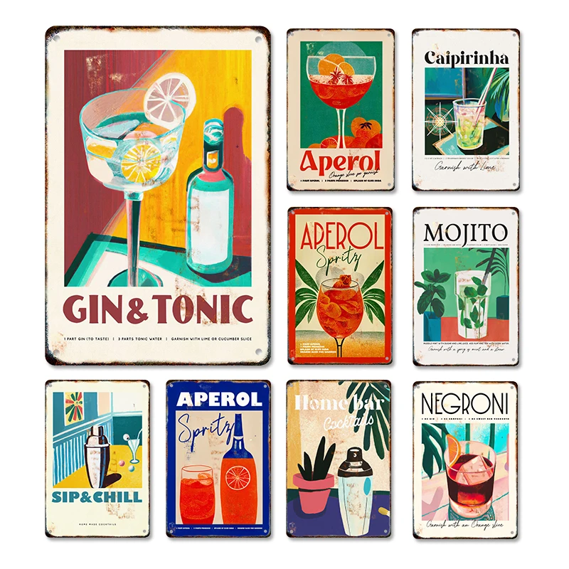 Classical Cocktail Metal Sign Retro Decor Vintage Tin Plaque Plate Wall Posters Kitchen Bar Cafe Room Home Iron Drink Painting