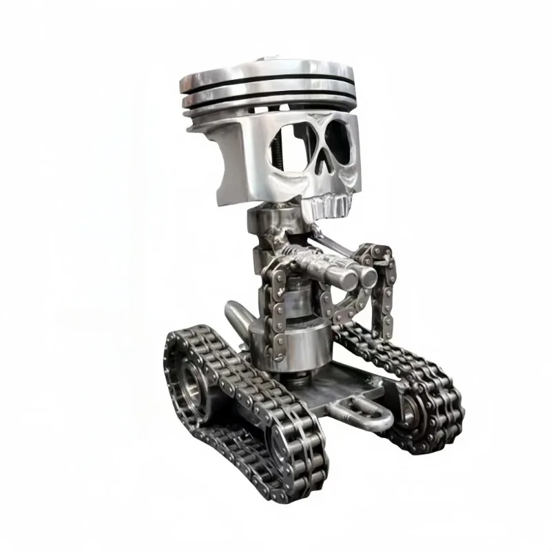 Creative Piston Skull Face Biting Bullet Desktop Ornament Gear Metal Luster Resin Craft Decorative Figurine