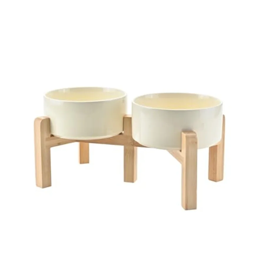 

Elevated Dog Bowls Ceramic, 6.1'' Dogs and Cat Food Water Bowls Raised with Non-Slip Bamboo Stand for Medium Sized Breed Microw