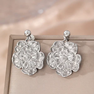 Large exaggerated flower earrings for women, oil pressure pendant, lightweight INS luxury, female jewelry, stainless steel, hanging 12 Main Sales Earring Pressure - №12