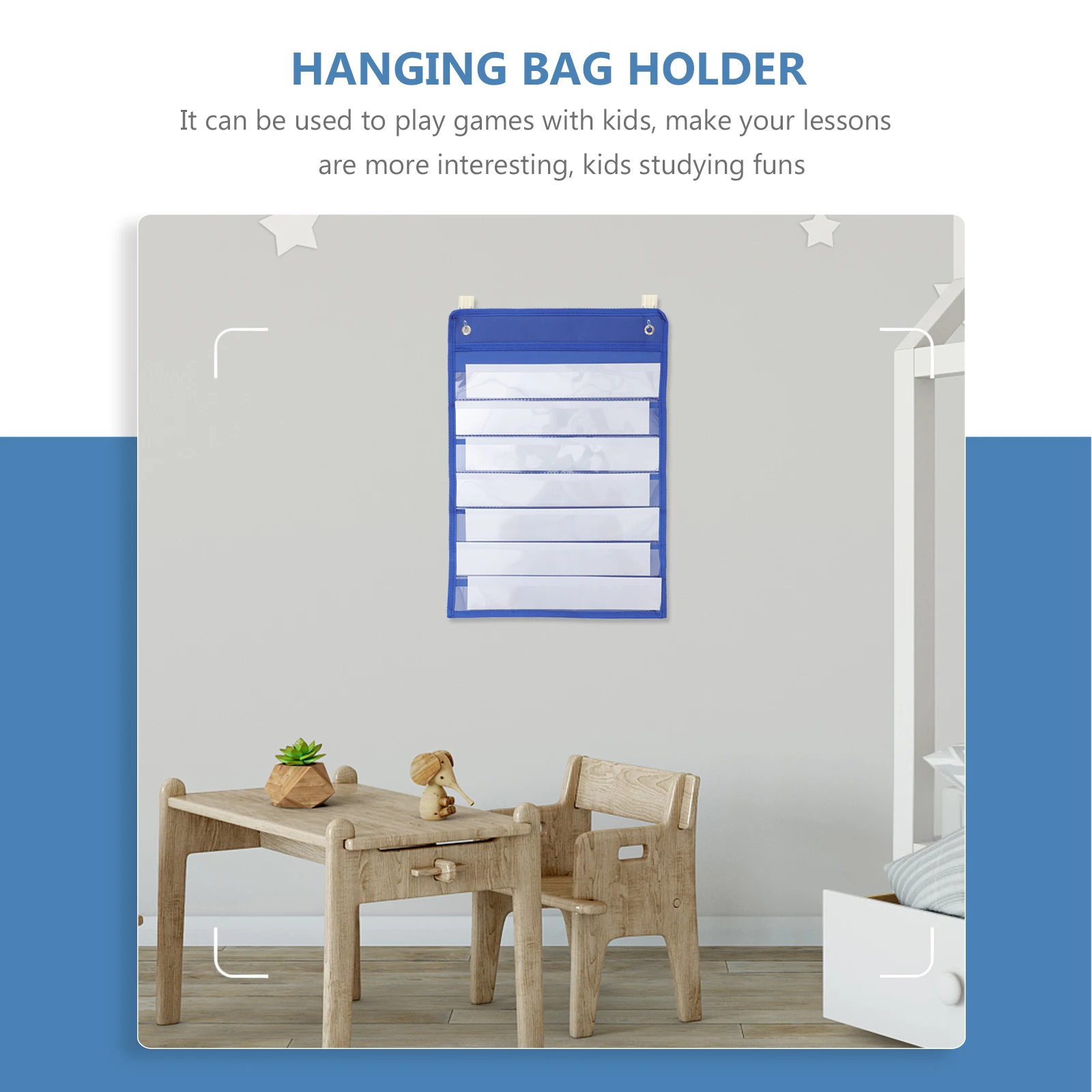 

Magnetic Whiteboard Pocket Chart Hanging Bag Storage ganizer Wall Blue Foldable Schedule Sequencing Teaching Tool Math
