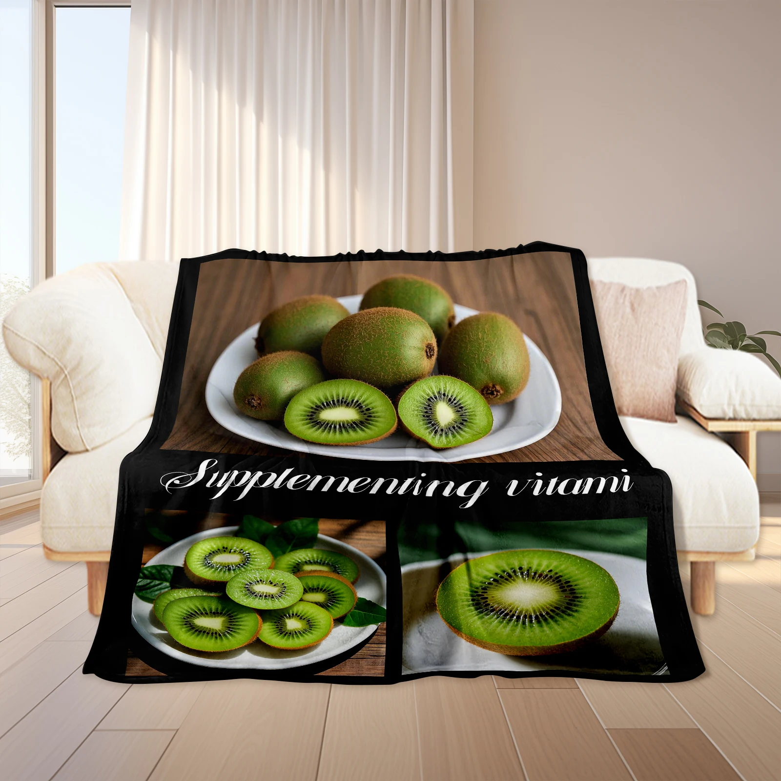 

Delicious Food Decorative Blanket Customized Cashmere Warm Blanket Customized Kiwi Fruit Images for Your Family Kid Best Friend