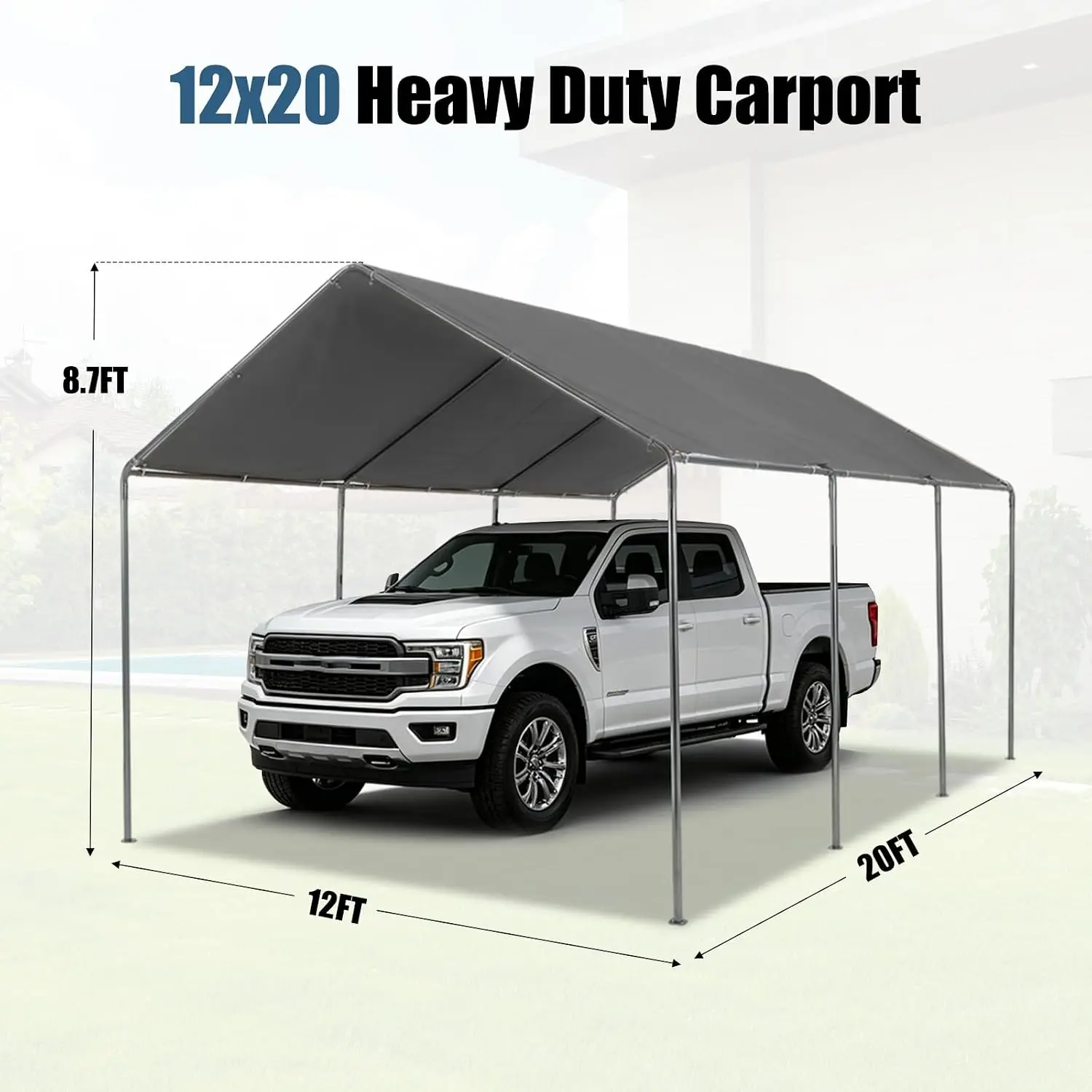 12x20 Heavy Duty Carport Waterproof Sunproof Shelter Reinforced Steel Frame Gray, Customized