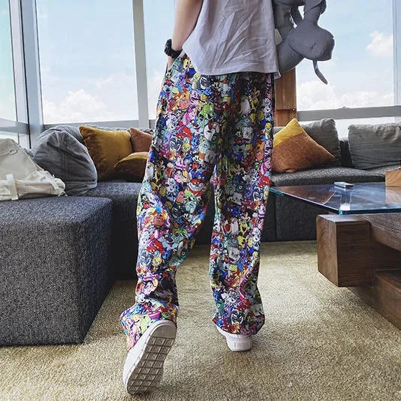 Cartoon Print Casual Pants Women Trendy Wide Leg Pants Summer Comfortable Womens Loose Trousers Pantalons Femmes Lady Sweatpant