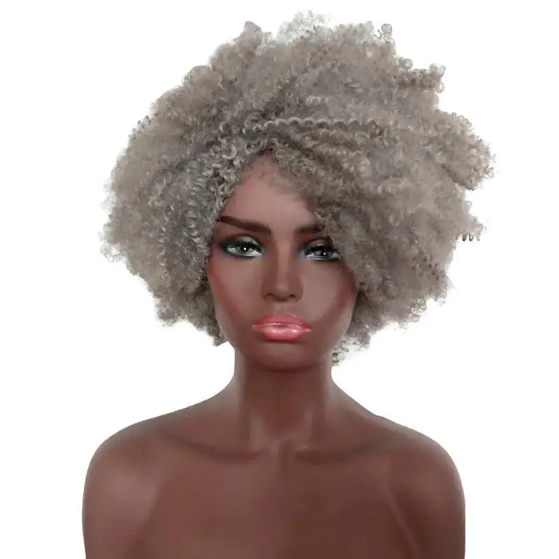 African Small European and American for Women Short Curly Hair Silver White Afro Synthetic Wig Hairpiece Wigs