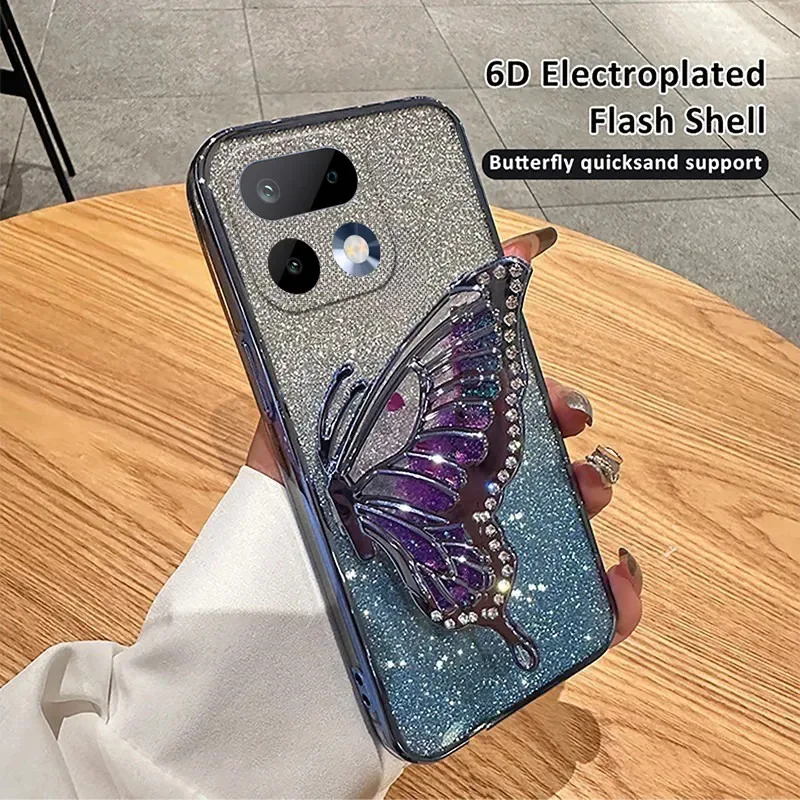 

Case For Realme 16 Pro Plus Liquid Sand Butterfly Phone Holder Shockproof Case for Realme 16 Pro Plus Phone Cover