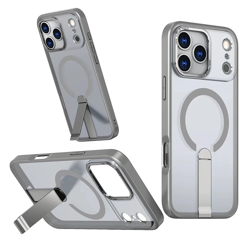 

High quality matte metal invisible bracket car magnetic phone case · ForIPhone17Pro Max 13 14 15 16 lens bumper full protection