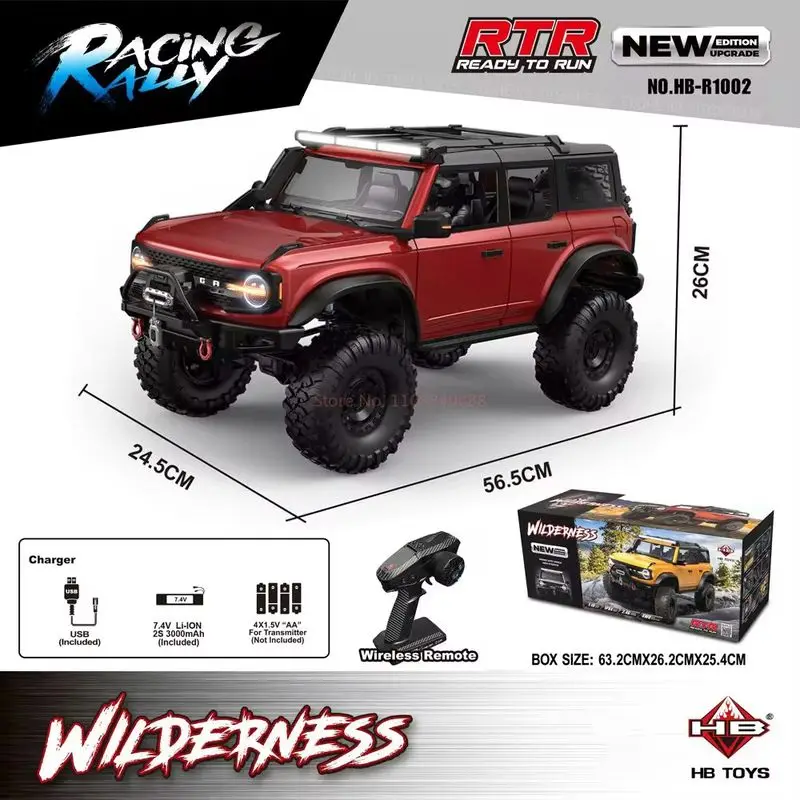 HB-R100 Series RC Car New Upgrade Ford Bronco 1:10 Full Scale Model Climbing Car High Speed Off-Road Vehicle