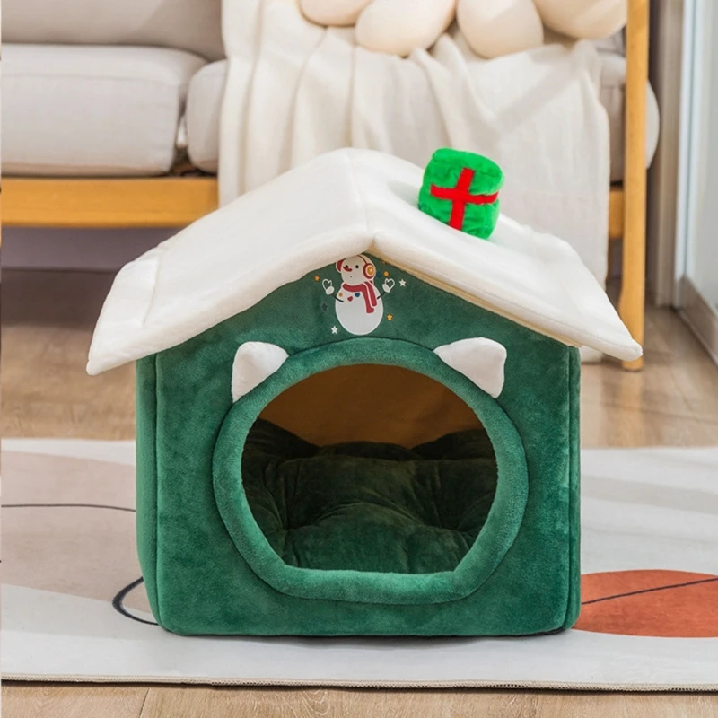 Winter Christmas Style Pet Cat Bed Warm Cat Cushions Cat House Warm Cat Basket Dog Cat Nest Kennel for Small Dog Cat KXRE