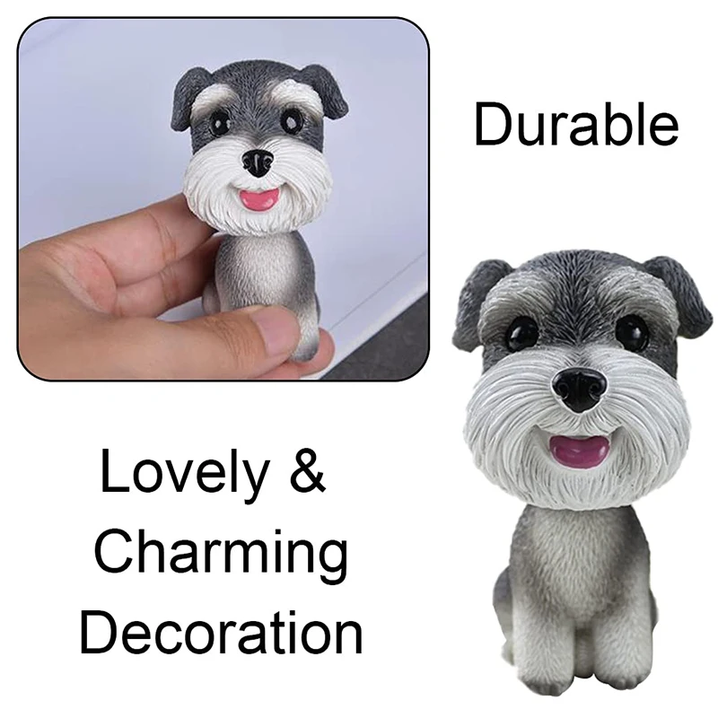 Dog Bobblehead Schnauzer Mini Figurine Bobble Head Dogs Car Dash Ornament Cute Shaking Head Nodding Dog Puppy Figurine for Car