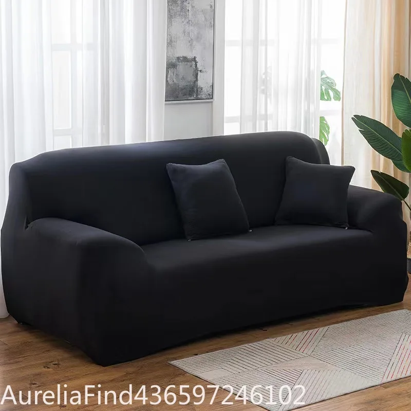 Solid‑Color Stretch Milk‑Silk Sofa Slipcover 1‑Piece Couch Cover For 1/2/3/4‑Seat Sectional Corner Settee Living‑Room Home Furniture Protector