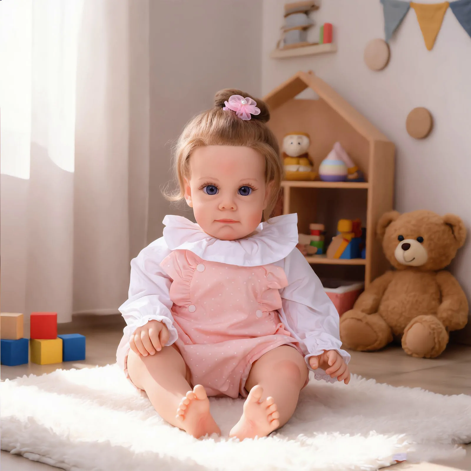 Reborn-Babypuppe Mädchen 20 Zoll, Lebensechte Babypuppe mit Blonden Haaren & Lila Augen, Rosa Gepunkteter Strampler, Handgefertigtes Geschenk für Mädchen & Sammler