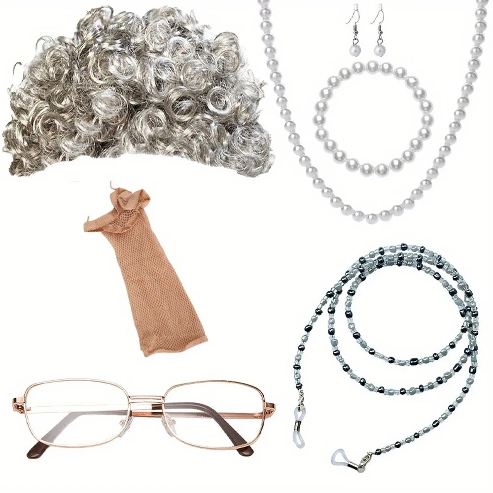 

PESENAR Old Lady Costume Role Play Grandma Wig for Halloween Christmas
