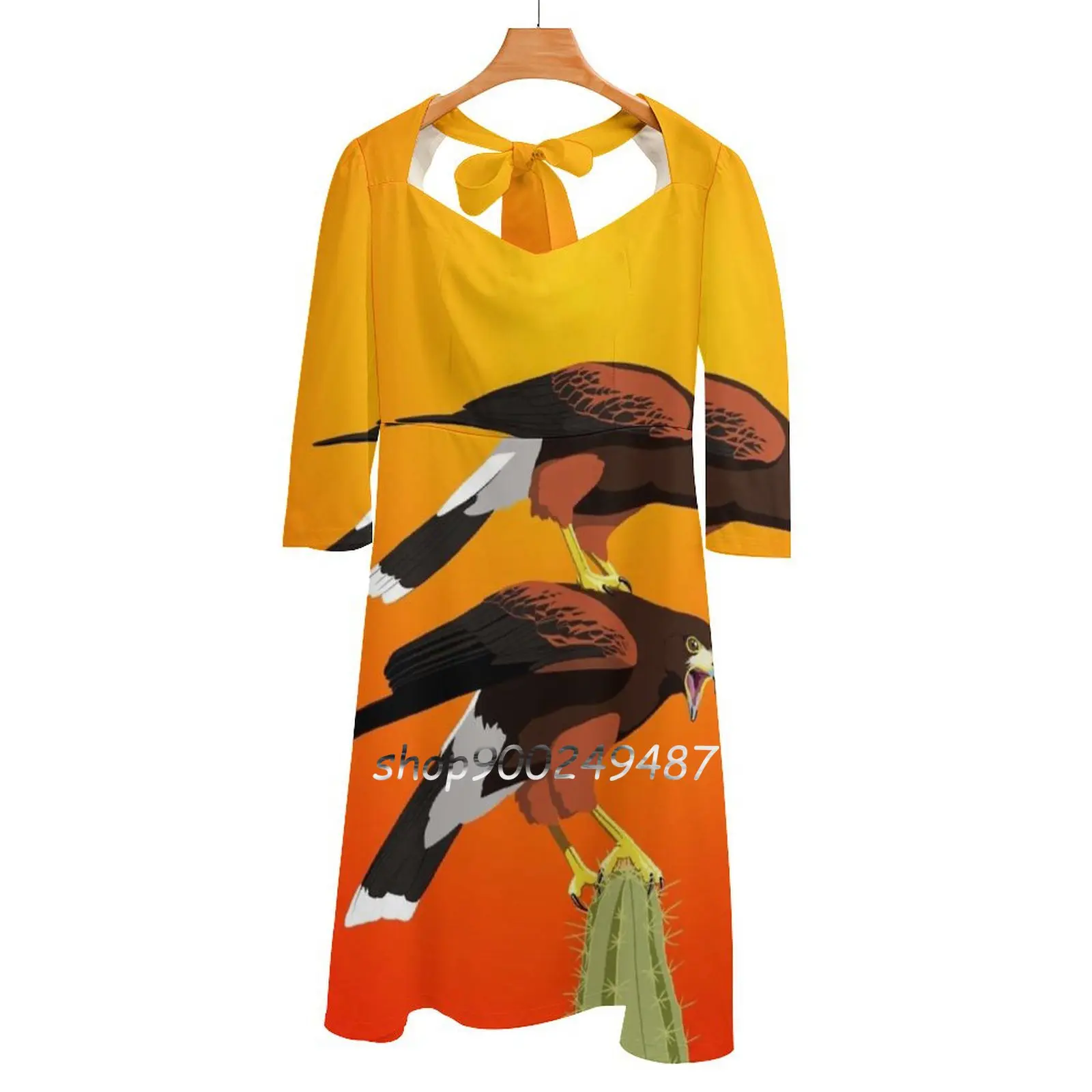 Harris'S Hawk Evening Party Dresses Midi Sexy Dress Female Sweet One Piece Dress Korean Bird Animal Nature Hawk Raptor Desert