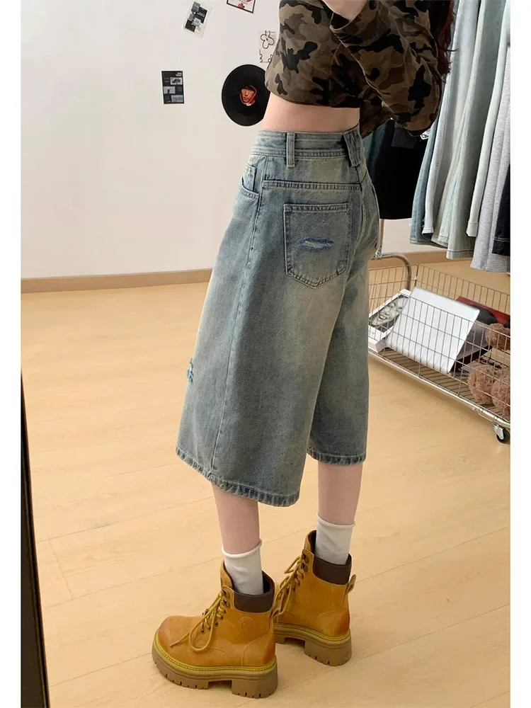 Retro Distressed High Waisted Wide Leg Jeans Women's Casual Everyday Denim Trousers with A Loose Fit