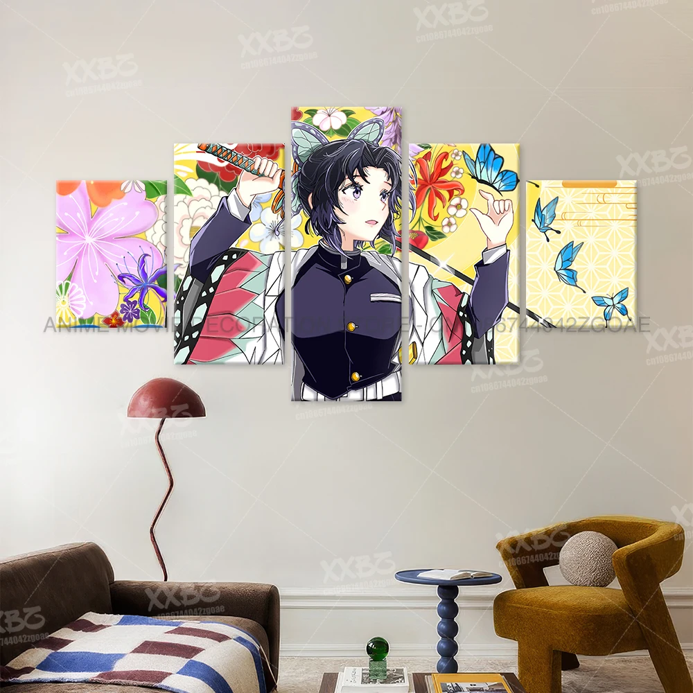 5 Stücke Anime Wandkunst Leinwand Malerei Bild Drucken Wohnkultur Dämon Slayer Kochou Shinobu Charakter Poster Zimmer Rahmenloses Wandbild – Detail 2
