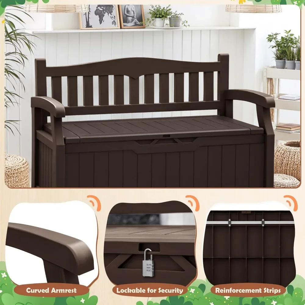 "80 Gallon Resin Storage Bench - Outdoor Deck Box w/ Armrests, Lockable & Waterproof for Patio, Pool & Garden"