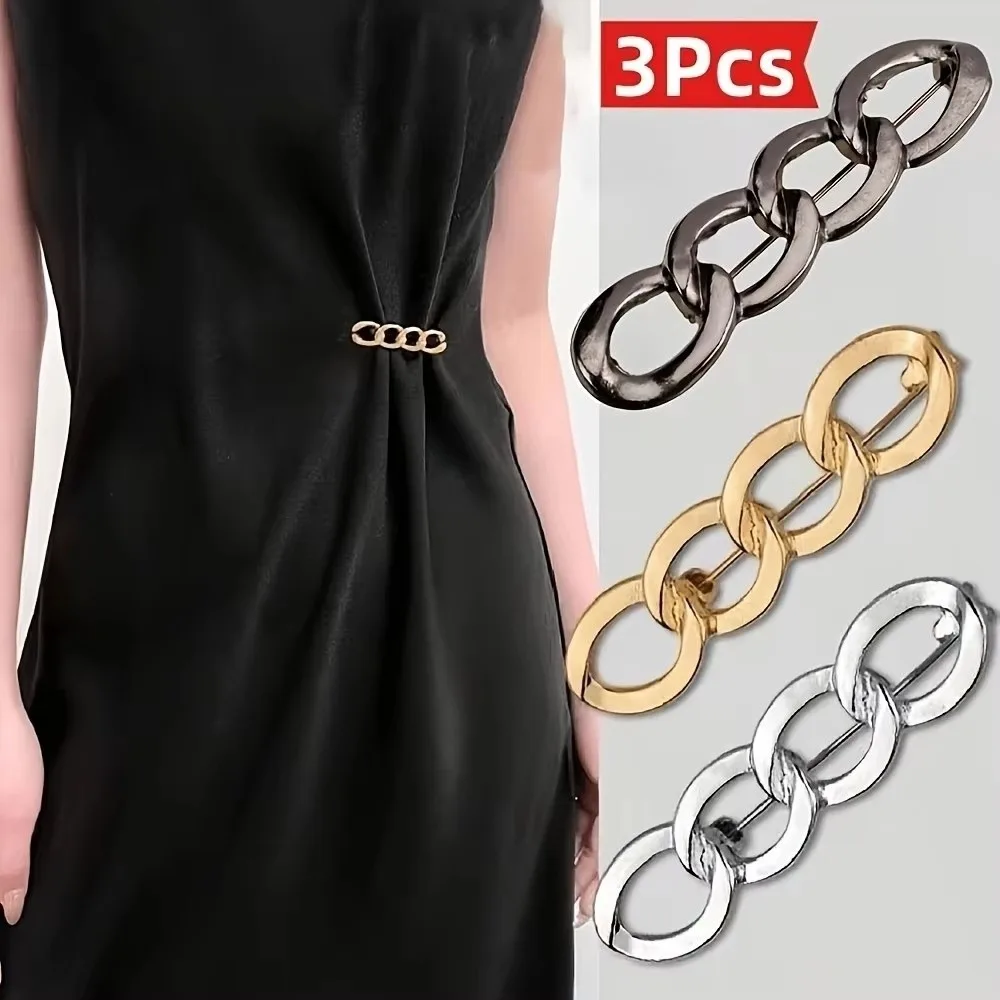 3Pcs Set Alloy Waist Tightener Clips Mixed Colors Detachable No-Sew Waist Clips Adjustable Adjustable Snap Buckles