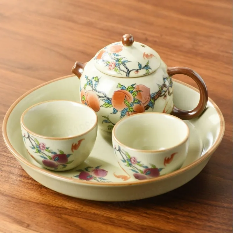 Household Portable Kung Fu Tea Kit Teapot Two Teacups Dry Brew Tray Portable Coffee Mug Ceramic Present For Daily Use Gift