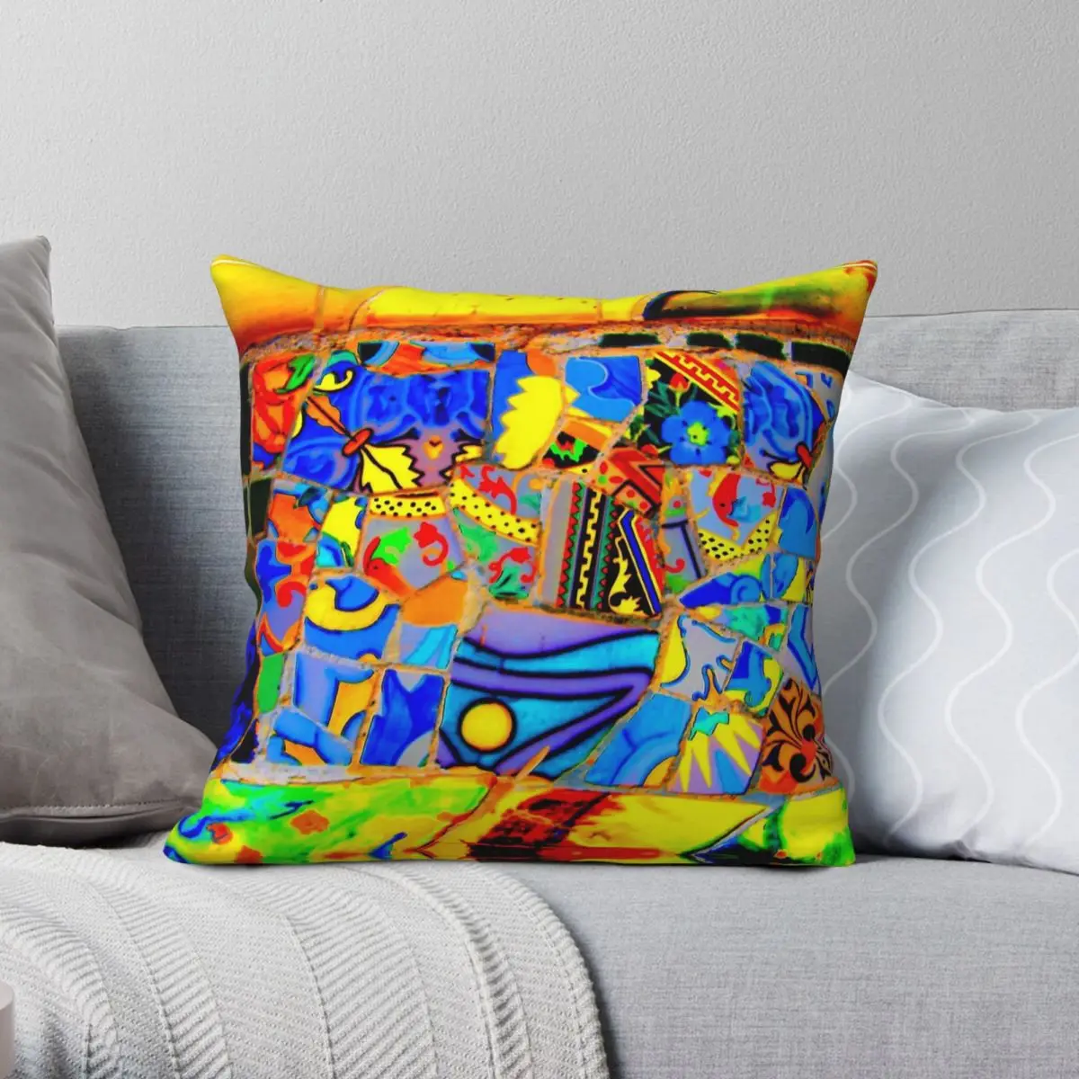 Park Guell Gaudi Barcelona España funda de almohada cuadrada poliéster lino terciopelo impreso cremallera funda de almohada funda de cojín de coche 45x45