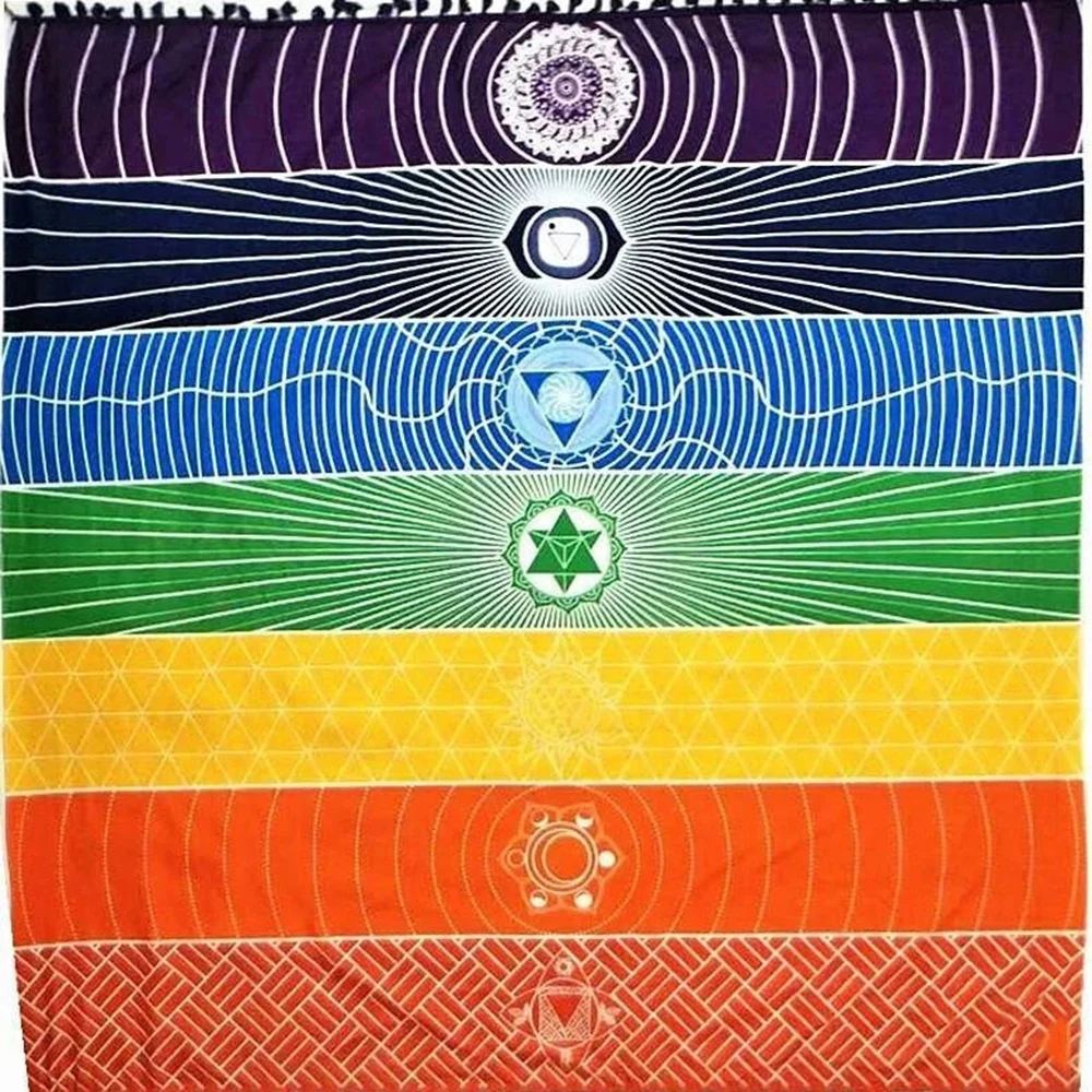 Bohemia Wall Hanging Blanket 7 Chakra Colored Rainbow Stripe Polyester Tapestry Home Decoration Yoga Mat for Meditation Runner