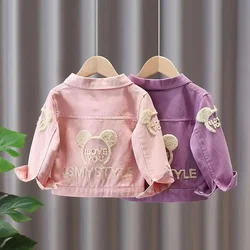 New Girls Denim Jacket Spring Autumn Cartoon Pattern Top Fashion Cowboys Cardigan Baby Casual Coats 0-6 Years