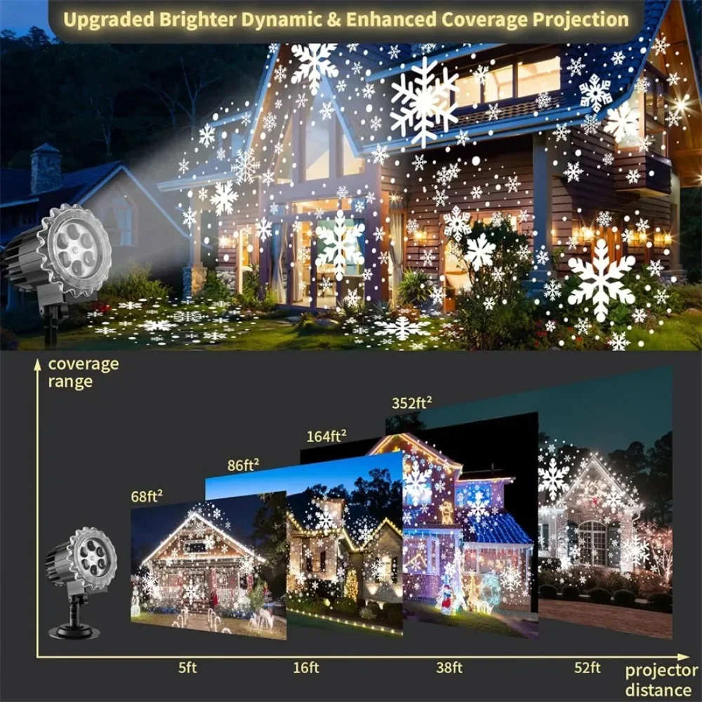 Snowflake Projector Lights Outdoor 9W Super Brighter Snowfall Lamp Projection Waterproof Landscape Snow falling spotlight