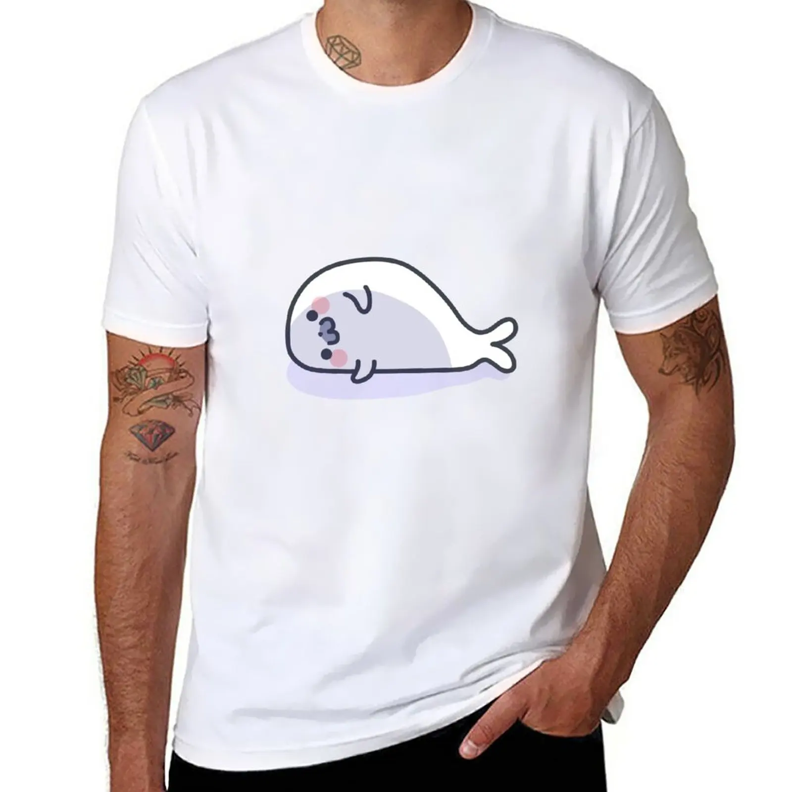 New Lazy Seal T-Shirt cute tops Short sleeve tee t-shirts man funny t shirts t shirts for men cotton