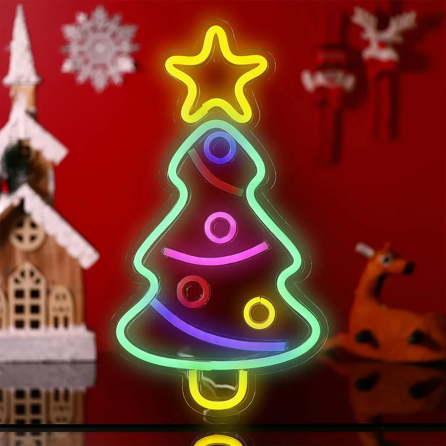 Christmas Tree Neon Sign for Wall Decor, Sinais de néon LED, Xmas Trees Art, Acrílico Neon Lights, Papai Noel, Feliz Natal