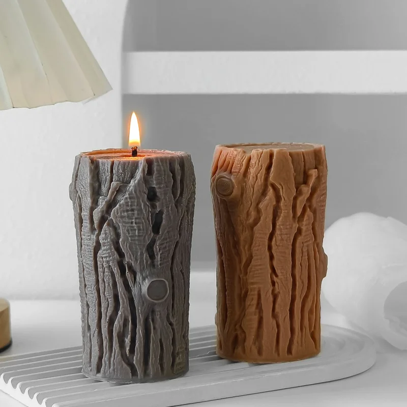 Tree Stump Scented Candle Silicone Mold DIY Tree Bark Plaster Ornament Mould Home Decoration Gift