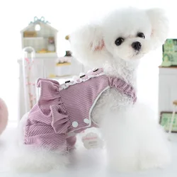 Dog Autumn/Winter Corduroy Lace Strap Teddy Bear Cat Pet Clothes Dog Pajamas Puppy Clothes Dog Overalls Clothes Winter