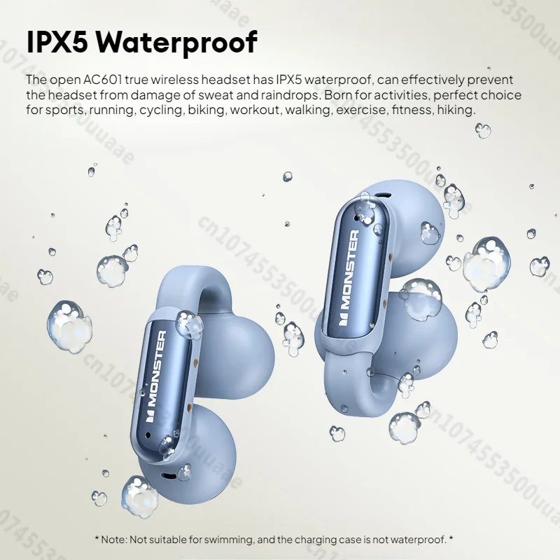 Monster OPEN AC601 Earclip Earbuds Clip on Bluetooth 5.4 Earphone ENC Call Noise Canceling Headphone with Mic Waterproof Headset