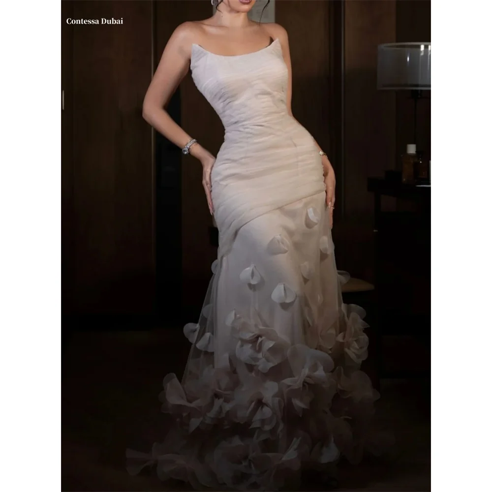 

Contessa Dubai Flower hemline Prom Dress Tiered Ruffle vestidos de noche Sleeveless Formal Evening فساتين سهرة Customized 2025