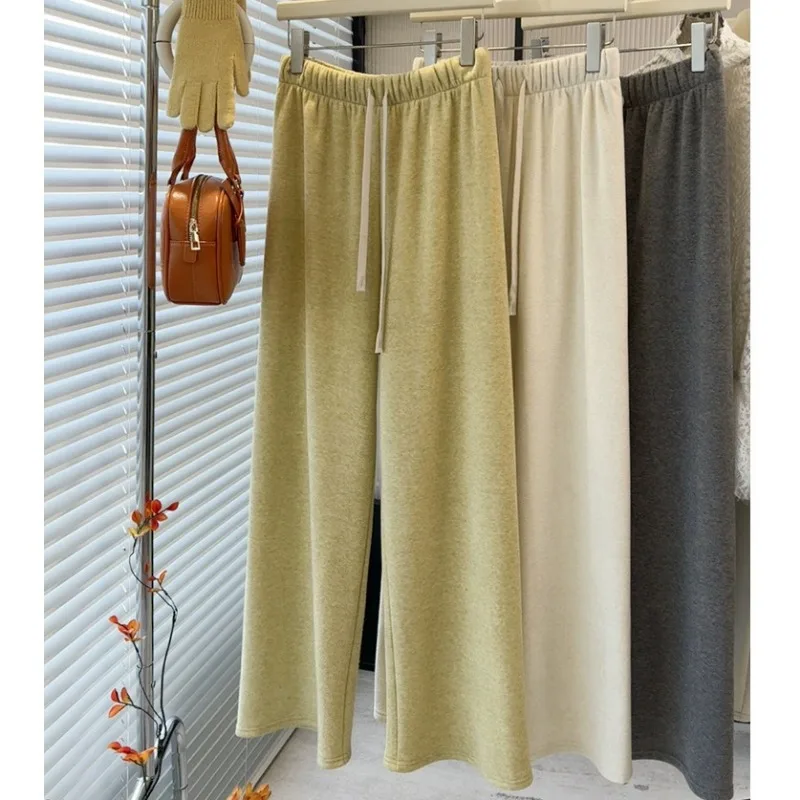2025 nouveau décontracté solide femmes pantalon goutte sensation élasticité ample jambe droite pantalon automne hiver taille élastique cordon pantalon