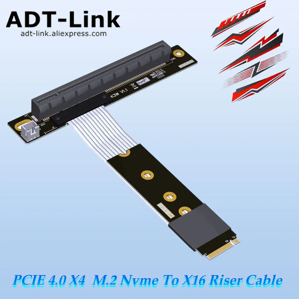 

ADT-Link PCI-E 4.0 16x Riser Card M.2 NGFF NVMe Key M to PCIe x16 Riser Cable Gen4 Кабель питания SATA 64 Гбит/с STX Extender Jumper