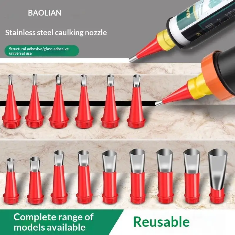 Stainless Steel Caulking Nozzle Set Non-stick Silicone Sealant Applicator Tool Kit for Bathroom Kitchen Sink Edge Sealing