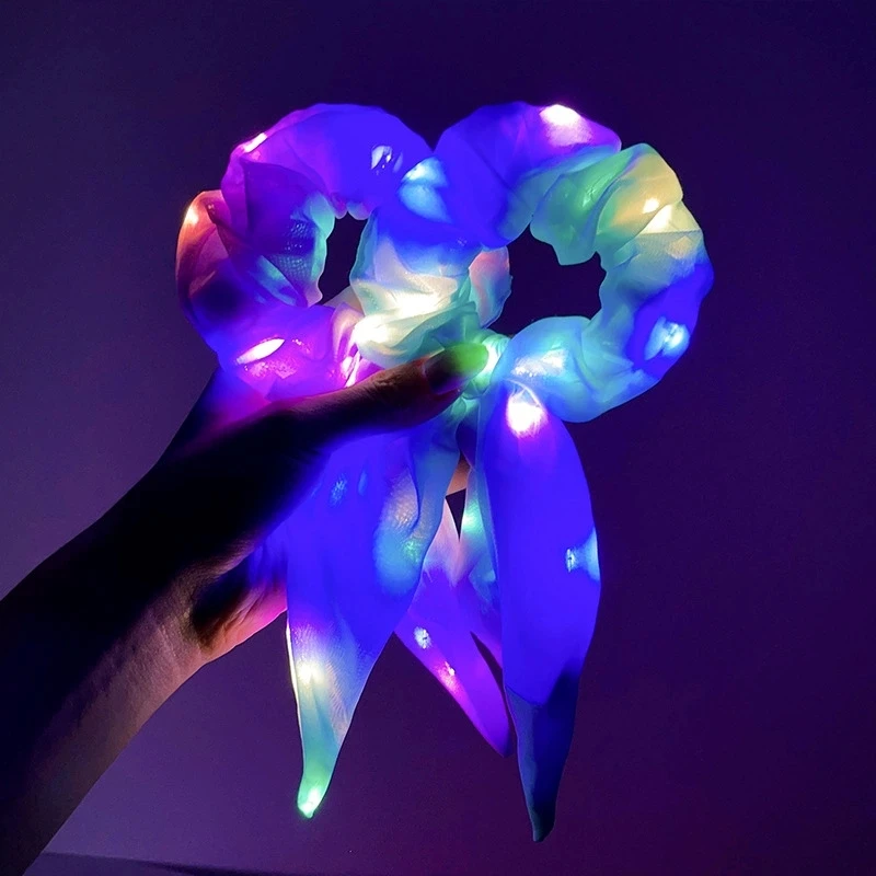 5-20 قطعة Scrunchies تضيء LED Scrunchies للفتيات النيون الشعر Scrunchie الملونة مرونة الشعر التعادل 3 وضع الضوء يتوهج في الظلام