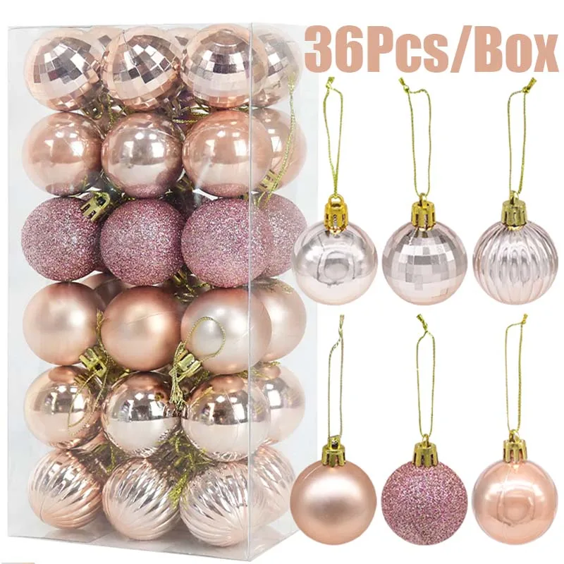 36pcs/box 3.5cm Christmas Ball Ornaments Sparkling Christmas Bauble Ball Hanging Pendants For Xmas Tree Home Decor New Year Noel