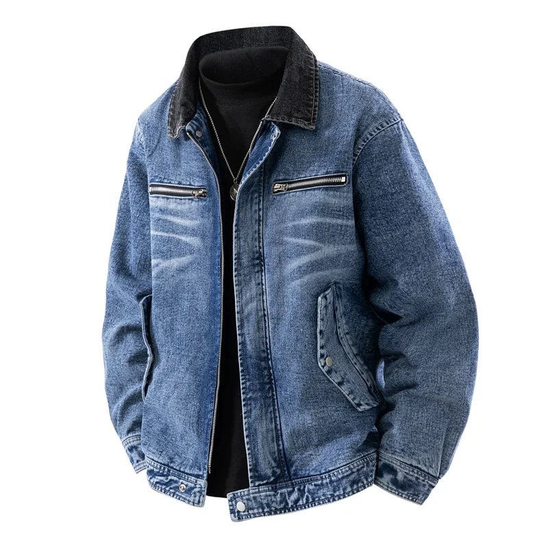 

Washed Denim Jacket for Men High Quality Cargo Jacket Outdoor Casual Jacket Autumn Harajuku Trend Lapel Coat