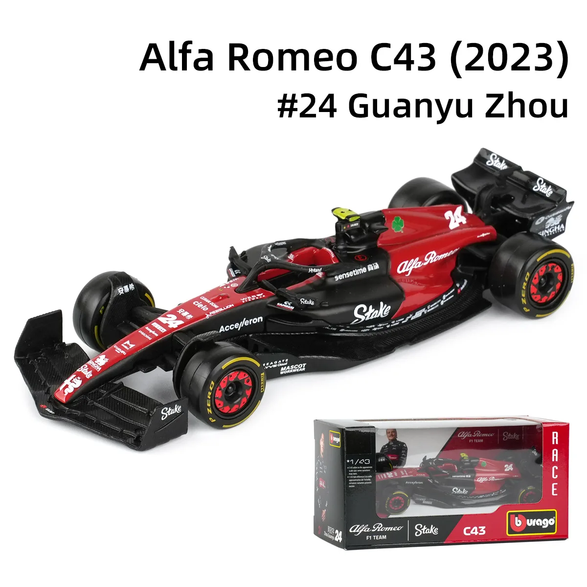 Bburago 1:43 2023 Alfa Romeo F1 Team Stake C43 #24 #77 formula car Static Simulation Diecast Alloy Model Car