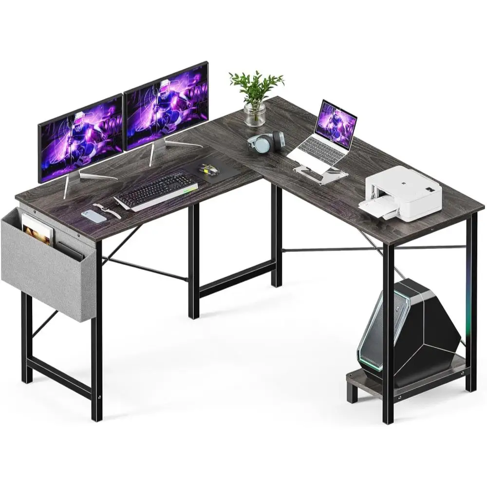 

L Shaped Desk Computer Gaming Corner Table 51 Inch Home Office Writing Student Work PC Workstation with Side Storage Bag