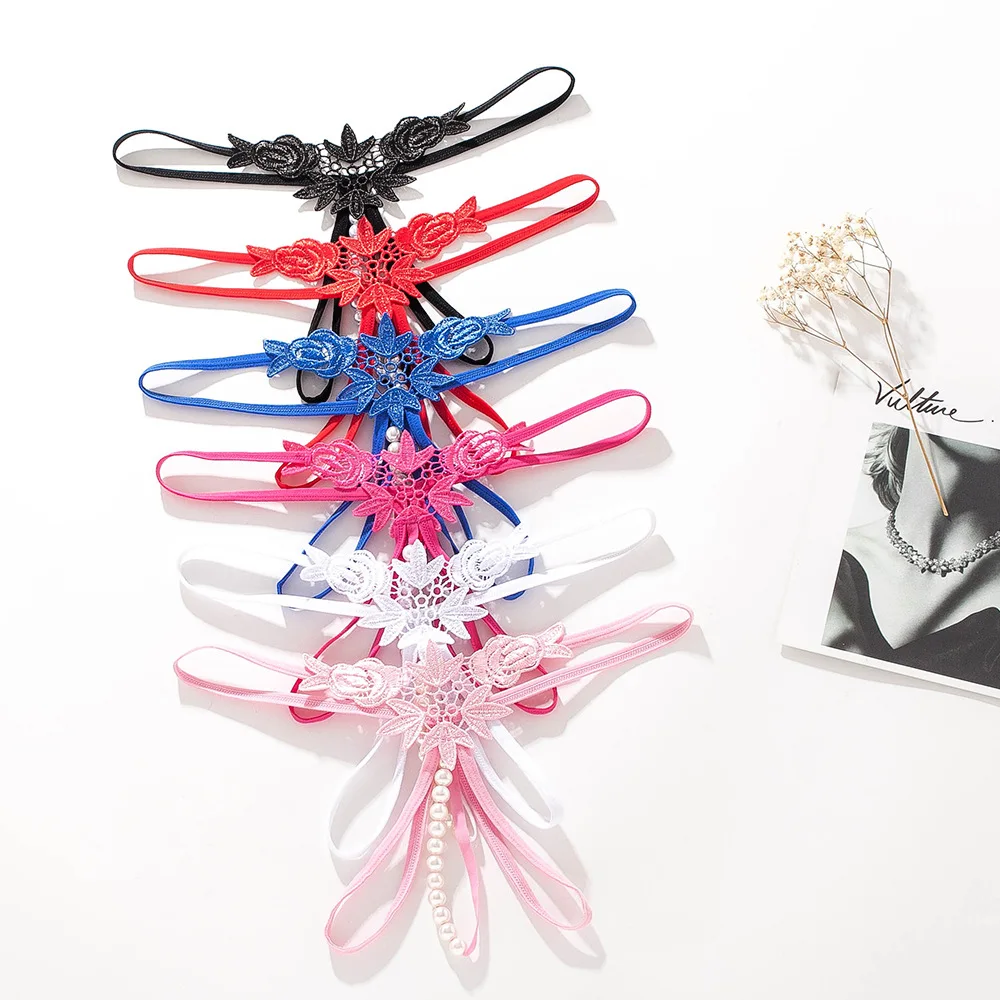 Sexy panties for women, hollow embroidery, sexy thong, pearl massage, open crotch, Panties Ladies Thong